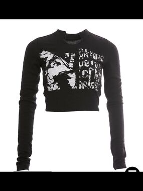Womens Black Cropped Graphic Long-Sleeve Top